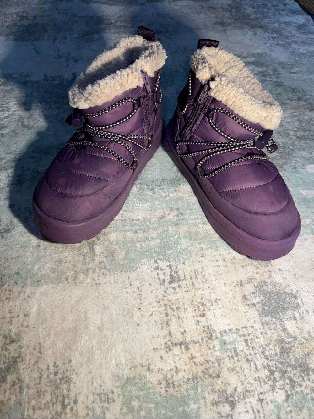 Zara My Winter Boot Women 37 US 6.5 Purple Puffer Sherpa Ankle Boots